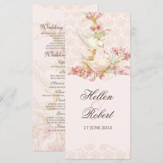  romantische vogels huwelijksceremonie programma programmakaart (Voorkant / Achterkant)