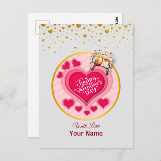 Romantische vogels op Branch Valentijnsdag en Hart Briefkaart (Voorkant / Achterkant)
