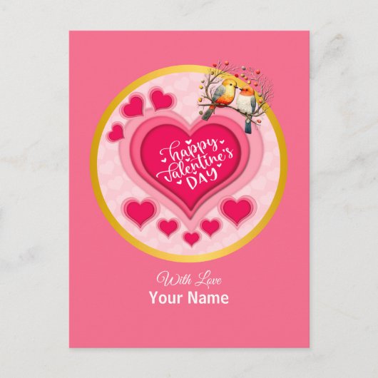 Romantische vogels op Branch Valentijnsdag en Hart Briefkaart (Voorkant)