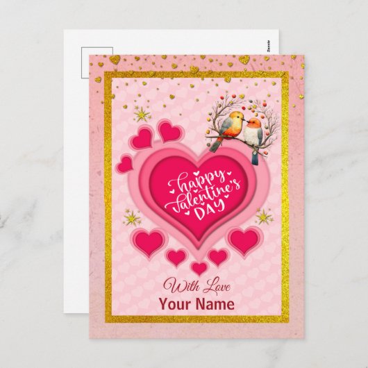 Romantische vogels op Branch Valentijnsdag en Hart Feestdagenkaart (Voorkant / Achterkant)