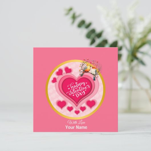 Romantische vogels op Branch Valentijnsdag en Hart Kaart (Staand voorkant)