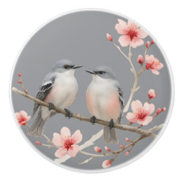 Romantische vogels op Cherry Blossom Branch Waterv Keramische Knop