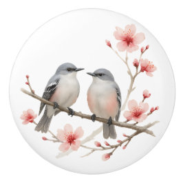 Romantische vogels op Cherry Blossom Branch Waterv Keramische Knop