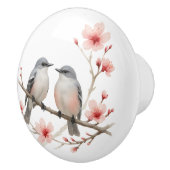 Romantische vogels op Cherry Blossom Branch Waterv Keramische Knop (Rechts)
