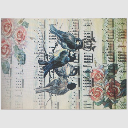 Romantische vogels op een tak tissuepapier (Voorkant)