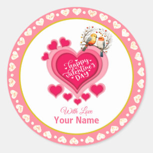 Romantische vogels op tak Valentijnsdag en hart Ronde Sticker