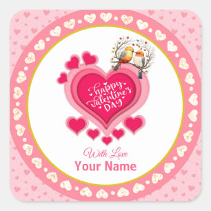 Romantische vogels op tak Valentijnsdag en hart Vierkante Sticker