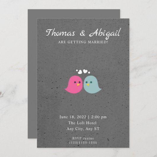 Romantische Vogels Trouw Uitnodiging (Voorkant / Achterkant)