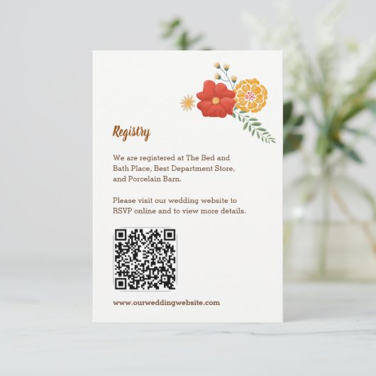 Romantische vossen Bloemenbladeren bruiloft behuiz Informatiekaartje (Staand voorkant)