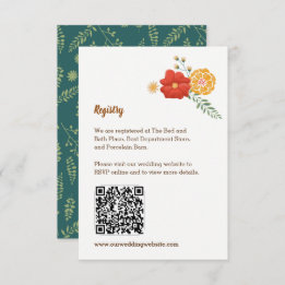 Romantische vossen Bloemenbladeren bruiloft behuiz Informatiekaartje