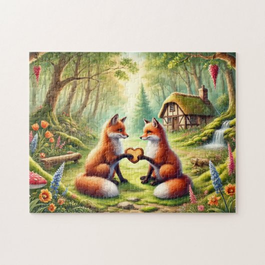 Romantische Vossen Cottagecore Boslandschap Legpuzzel (Horizontaal)