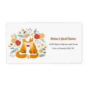 Romantische vossen en rustieke bloemblaadjes bruil etiket (Voorkant)