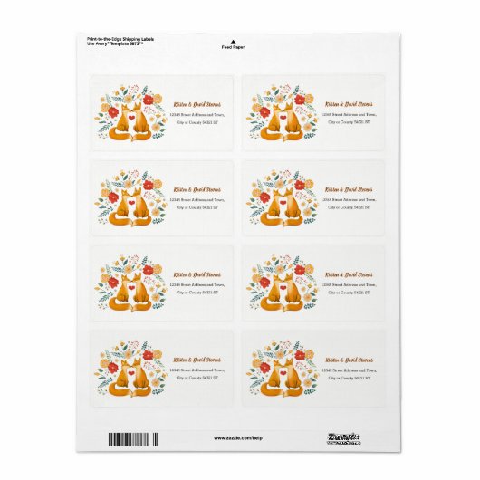 Romantische vossen en rustieke bloemblaadjes bruil etiket (Full Sheet)