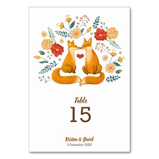 Romantische vossen en rustieke bloemblaadjes bruil kaart (Voorkant)