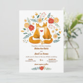 Romantische vossen en rustieke bloemblaadjes bruil kaart (Staand voorkant)