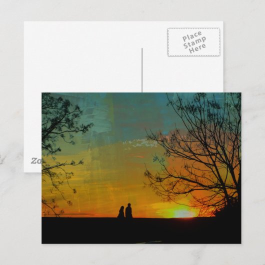 romantische vreedzame zonsondergang paar schildere briefkaart (Voorkant / Achterkant)