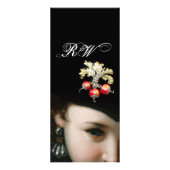 ROMANTISCHE VROUW, ANTIEK JEWELS EN PEARLS MONOGRA RECLAMEKAART (Achterkant)