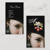 ROMANTISCHE VROUW, ANTIEK JEWELS, WITTE VREEMDEN VISITEKAARTJE (Voorkant / Achterkant)