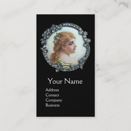 ROMANTISCHE VROUW, DIAMOND-STROOM  ENAMEL zwart Visitekaartje (Voorkant)