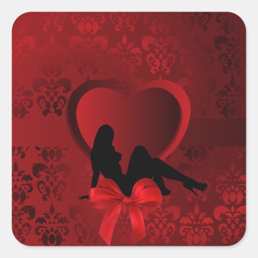 Romantische vrouw in de rode vogel vierkante sticker (Voorkant)
