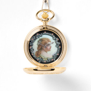 ROMANTISCHE VROUW MET DIAMONDSTROMEN  ENAMEL HORLOGE