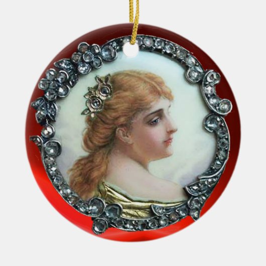 ROMANTISCHE VROUW MET DIAMONDSTROMEN  ENAMEL KERAMISCH ORNAMENT (Voorkant)