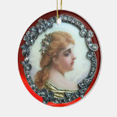ROMANTISCHE VROUW MET DIAMONDSTROMEN  ENAMEL KERAMISCH ORNAMENT (Links)