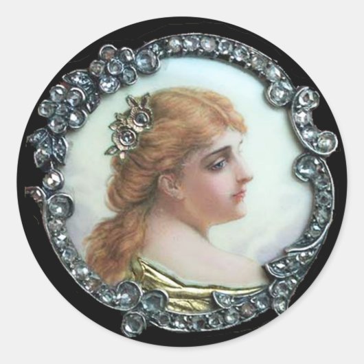 ROMANTISCHE VROUW MET DIAMONDSTROMEN  ENAMEL RONDE STICKER (Voorkant)