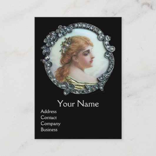 ROMANTISCHE VROUW MET DIAMONDSTROMEN  ENAMEL VISITEKAARTJE (Voorkant)