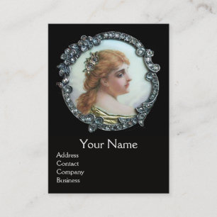 ROMANTISCHE VROUW MET DIAMONDSTROMEN  ENAMEL VISITEKAARTJE