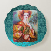 ROMANTISCHE VROUW MET EEN SPARKERPIEGEL VERDER Bla Rond Kussen (Achterkant)