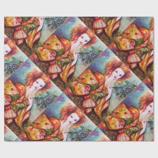 ROMANTISCHE VROUW MET EEN SPARKERPIEGEL VERDER CADEAUPAPIER (Vlak)