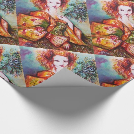 ROMANTISCHE VROUW MET EEN SPARKERPIEGEL VERDER CADEAUPAPIER (Hoek)