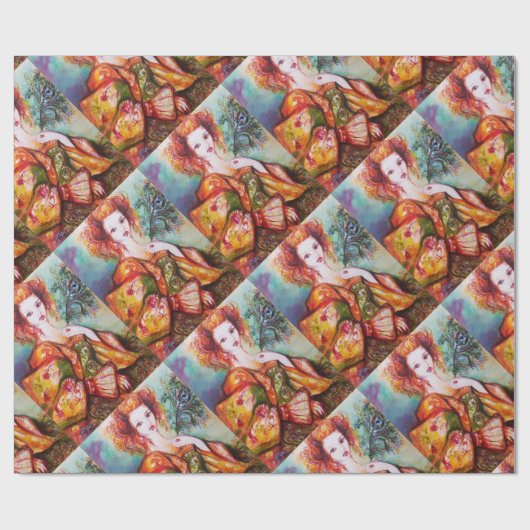 ROMANTISCHE VROUW MET EEN SPARKERPIEGEL VERDER CADEAUPAPIER (Vlak)