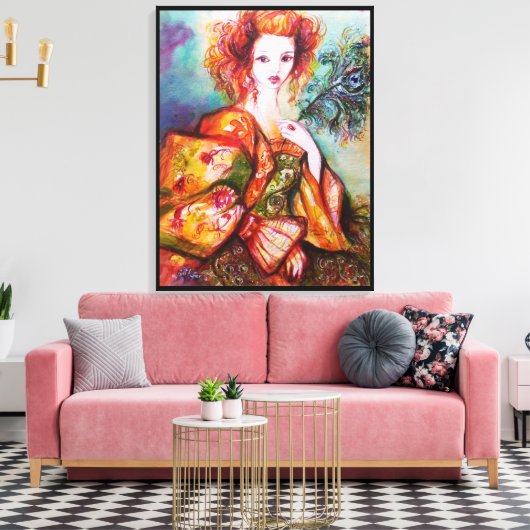 ROMANTISCHE VROUW MET EEN SPARKERPIEGEL VERDER CANVAS AFDRUK (Insitu (Woonkamer))