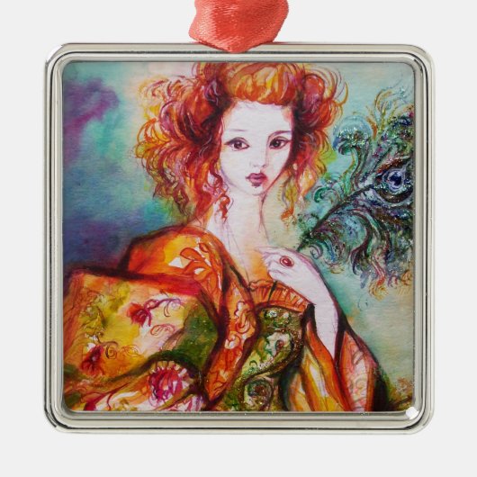 ROMANTISCHE VROUW MET EEN SPARKERPIEGEL VERDER METALEN ORNAMENT (Voorkant)