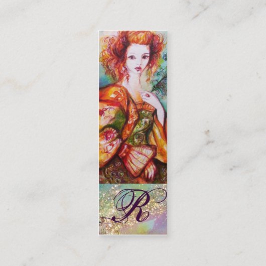 ROMANTISCHE VROUW MET EEN SPARKERPIEGEL VERDER MINI VISITEKAARTJE (Achterkant)