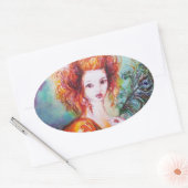 ROMANTISCHE VROUW MET EEN SPARKERPIEGEL VERDER OVALE STICKER (Envelop)