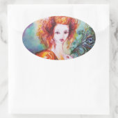 ROMANTISCHE VROUW MET EEN SPARKERPIEGEL VERDER OVALE STICKER (Tas)