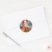 ROMANTISCHE VROUW MET EEN SPARKERPIEGEL VERDER RONDE STICKER (Envelop)