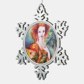 ROMANTISCHE VROUW MET EEN SPARKERPIEGEL VERDER TIN SNEEUWVLOK ORNAMENT (Rechts)