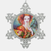 ROMANTISCHE VROUW MET EEN SPARKERPIEGEL VERDER TIN SNEEUWVLOK ORNAMENT (Voorkant)