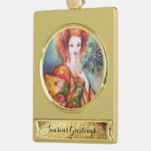 ROMANTISCHE VROUW MET EEN SPARKERPIEGEL VERDER VERGULD BANNER ORNAMENT (Links)