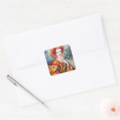 ROMANTISCHE VROUW MET EEN SPARKERPIEGEL VERDER VIERKANTE STICKER (Envelop)