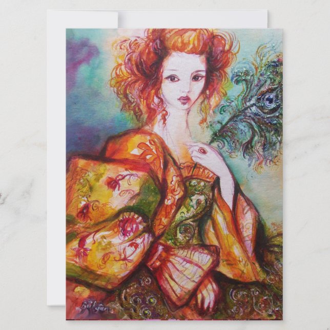 ROMANTISCHE VROUW MET FONKELENDE PAUWENVEER, Rood (Voorkant)