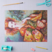 ROMANTISCHE VROUW MET GLINSTERENDE PAUWENVEER TISSUEPAPIER (Craft)