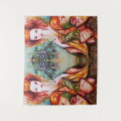 ROMANTISCHE VROUW MET GLINSTERENDE PAUWENVEER WANDKLEED (Voorkant)