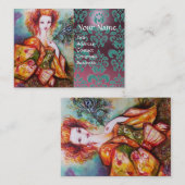 ROMANTISCHE VROUW MET PEACOCK, VERDER Paars Damask Visitekaartje (Voorkant / Achterkant)