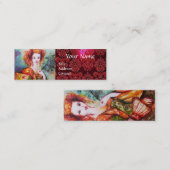 ROMANTISCHE VROUW MET PEACOCK VERDER Red Damask Mini Visitekaartje (Voorkant / Achterkant)