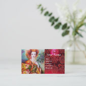 ROMANTISCHE VROUW MET PEACOCK VERDER Red Damask Visitekaartje (Staand voorkant)